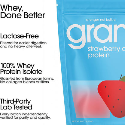 GRAMMS Clear Protein Powder 20G Protein forWomen & Men | Grass-Fed Whey Isolate, ZeroSugar, Zero Lactose, Non-Bloating (Strawberry Acai)